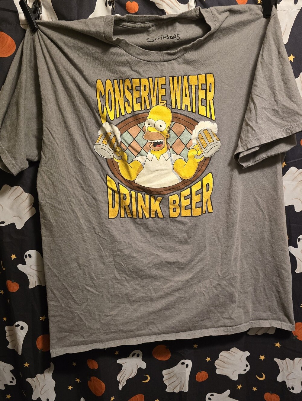 Simpsons Conserve Water Drink Beer Graphic Tee - Gray